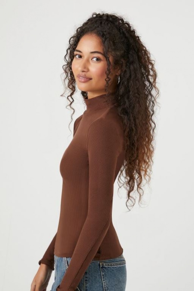 Suéteres Forever 21 Fitted Mock Neck Mujer Chocolate | iDrXbrDae3r