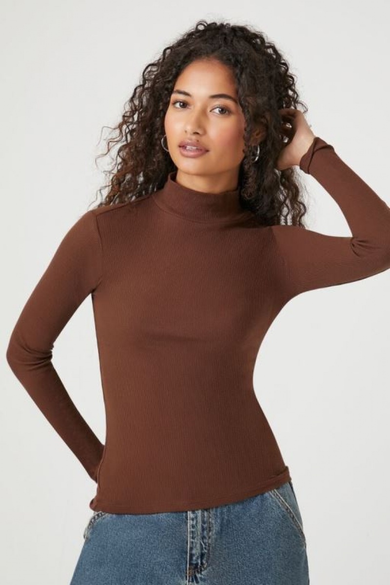 Suéteres Forever 21 Fitted Mock Neck Mujer Chocolate | iDrXbrDae3r