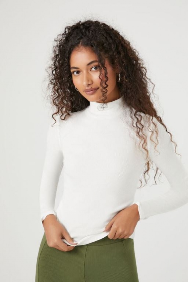 Suéteres Forever 21 Fitted Mock Neck Mujer Blancas | n24NlAveLtC