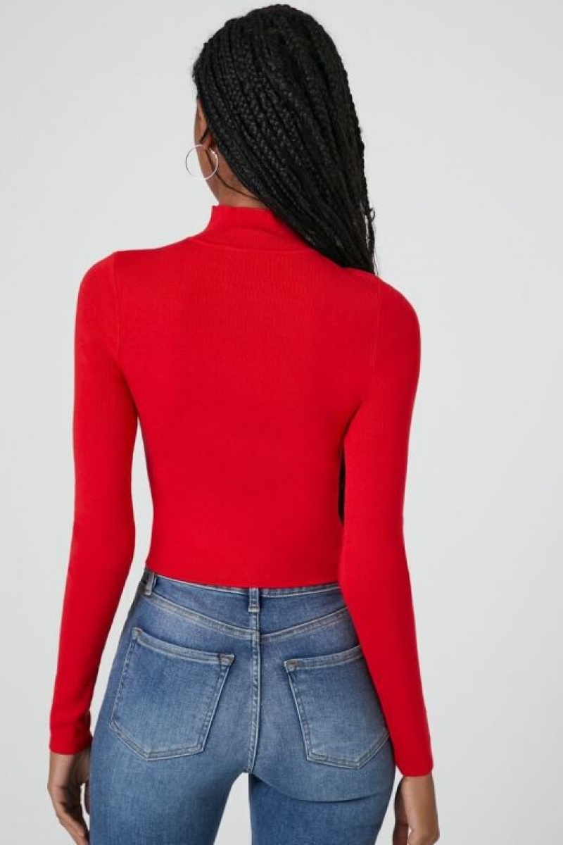 Suéteres Forever 21 Fitted Mock Neck Mujer Rojas | DwL4tWxqQq0