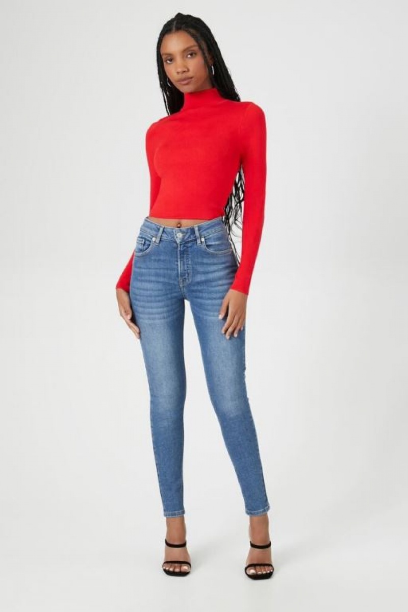 Suéteres Forever 21 Fitted Mock Neck Mujer Rojas | DwL4tWxqQq0