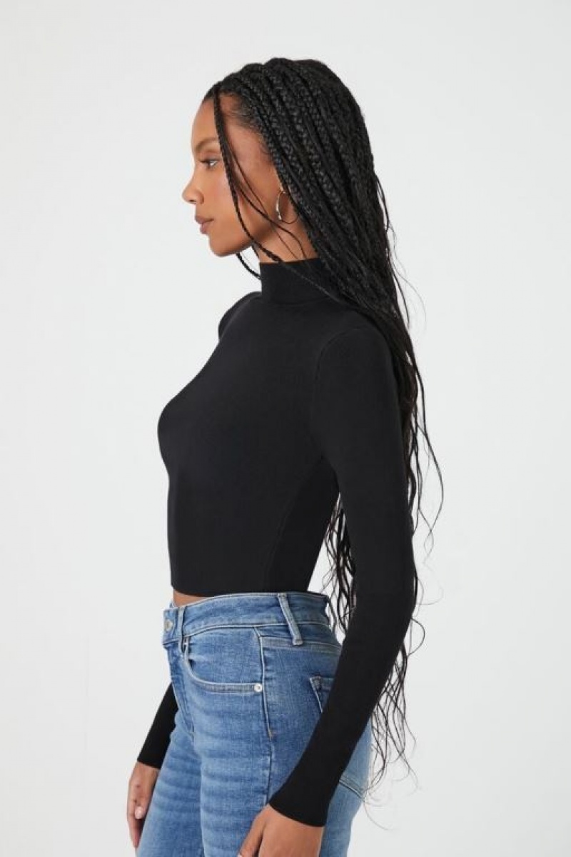 Suéteres Forever 21 Fitted Mock Neck Mujer Negras | P4DykWWfquV