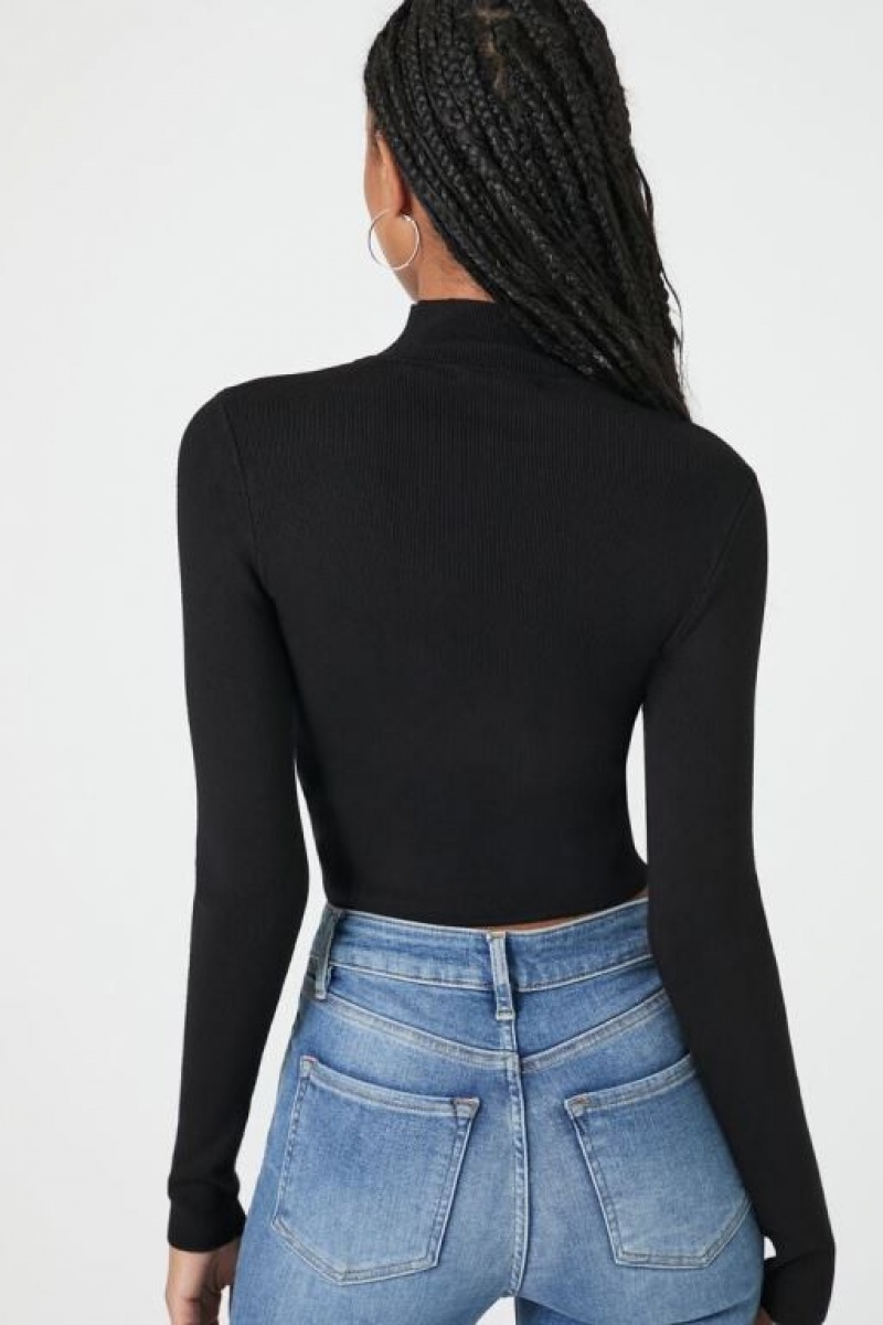 Suéteres Forever 21 Fitted Mock Neck Mujer Negras | P4DykWWfquV