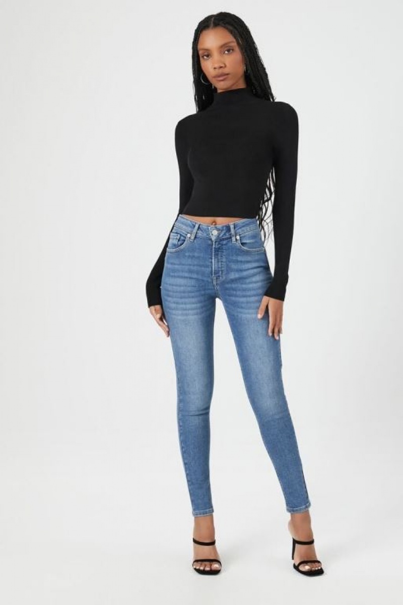 Suéteres Forever 21 Fitted Mock Neck Mujer Negras | P4DykWWfquV