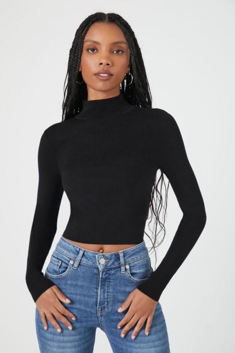 Suéteres Forever 21 Fitted Mock Neck Mujer Negras | P4DykWWfquV