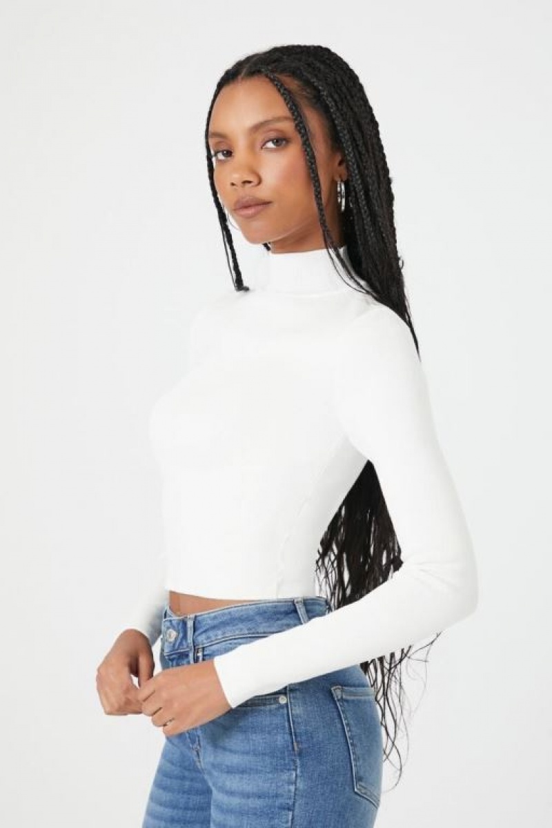 Suéteres Forever 21 Fitted Mock Neck Mujer Blancas | G7FEkjaffed