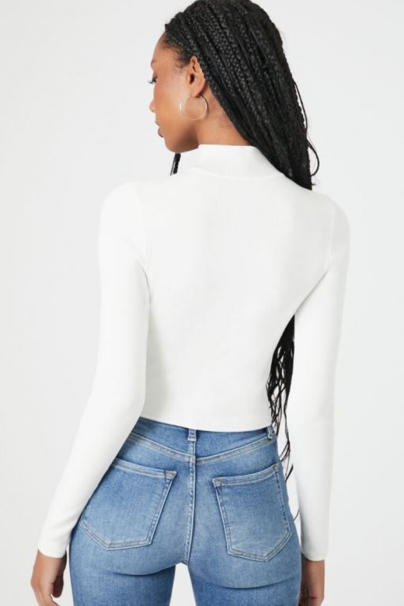 Suéteres Forever 21 Fitted Mock Neck Mujer Blancas | G7FEkjaffed