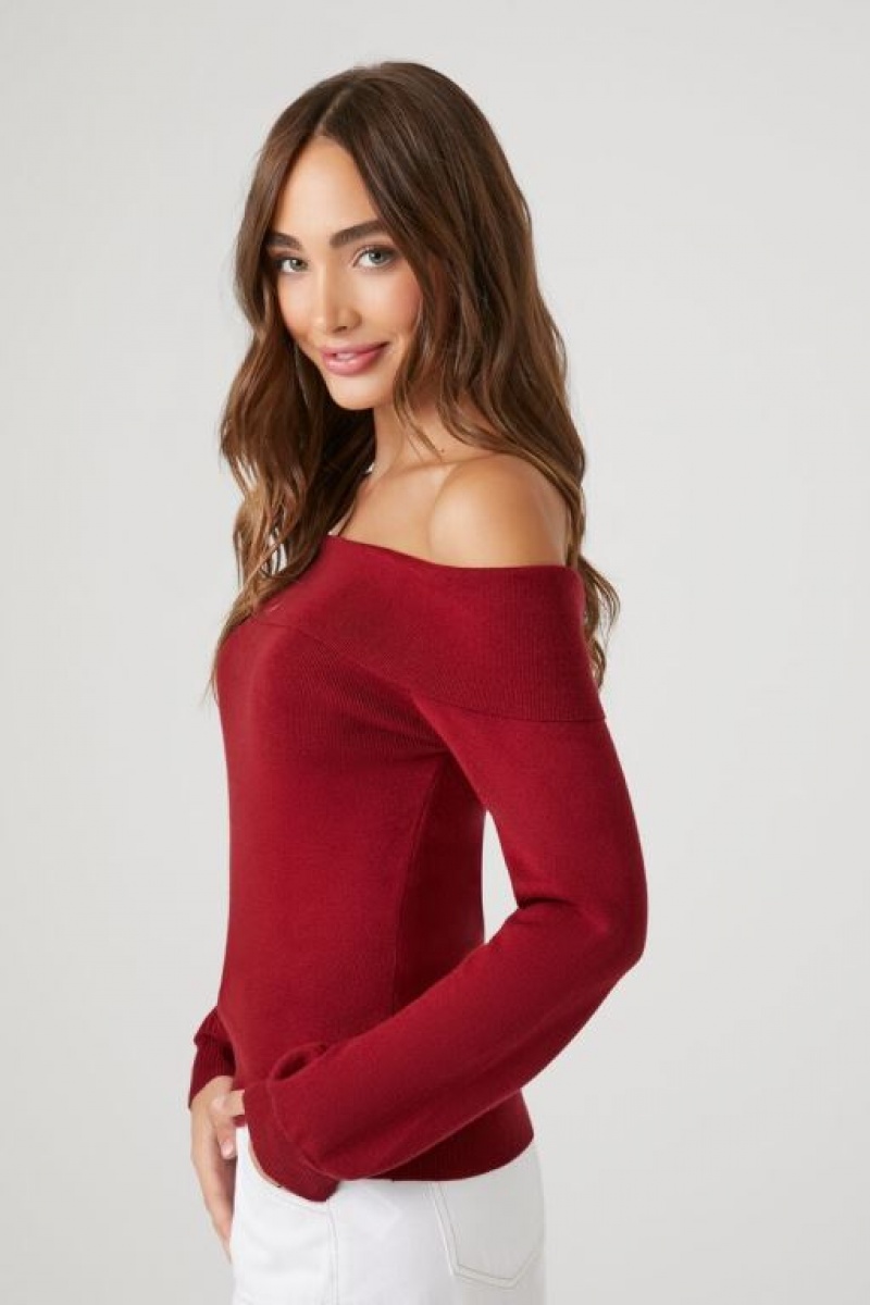 Suéteres Forever 21 Fitted Off The Shoulder Mujer Rojas | 24qv5sJlWTg