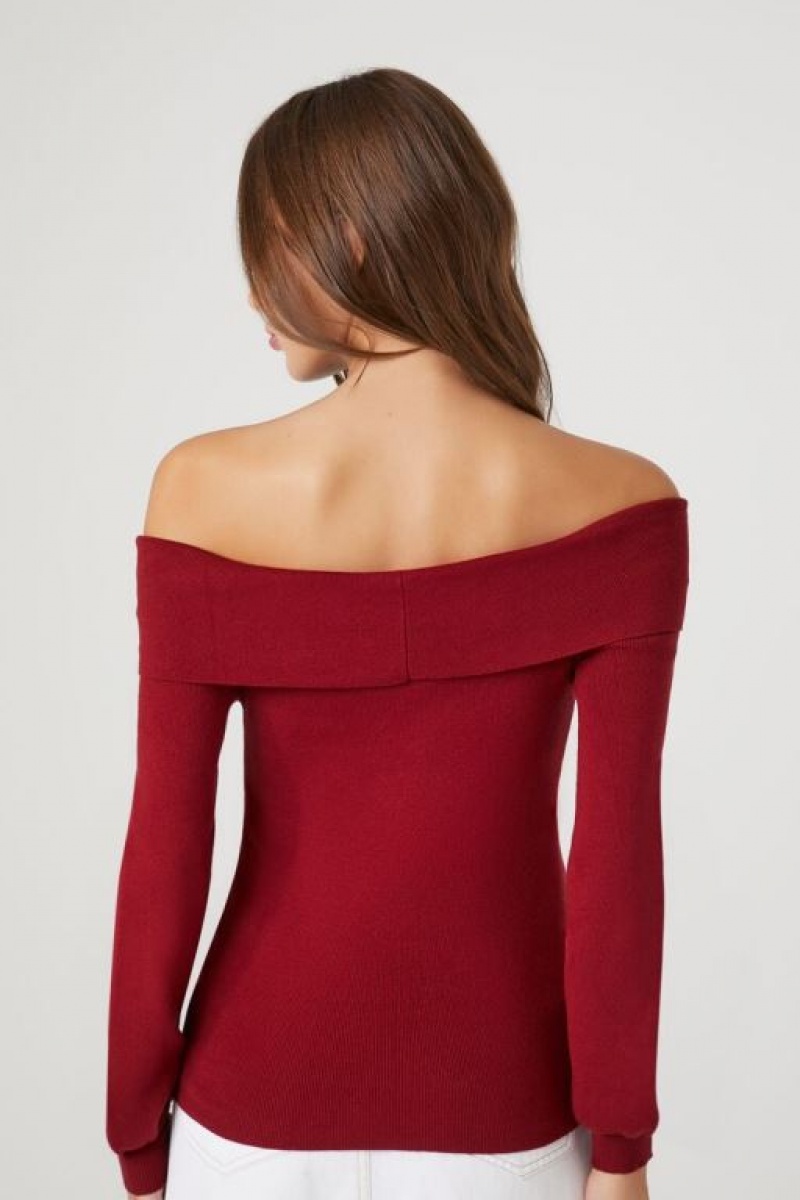 Suéteres Forever 21 Fitted Off The Shoulder Mujer Rojas | 24qv5sJlWTg