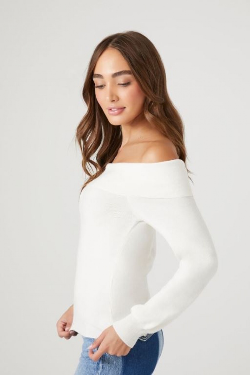 Suéteres Forever 21 Fitted Off The Shoulder Mujer Blancas | 8KQKDgysx2H