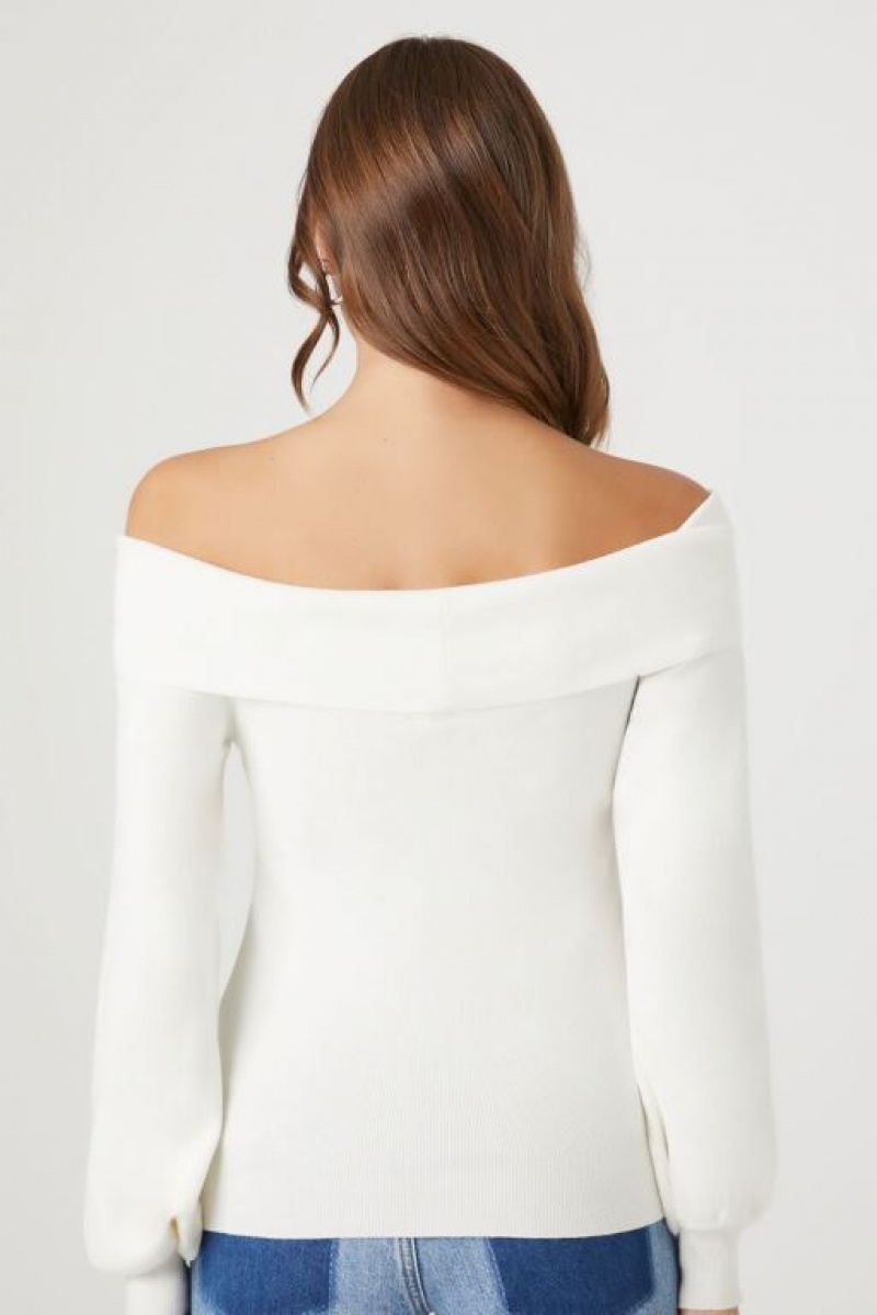 Suéteres Forever 21 Fitted Off The Shoulder Mujer Blancas | 8KQKDgysx2H