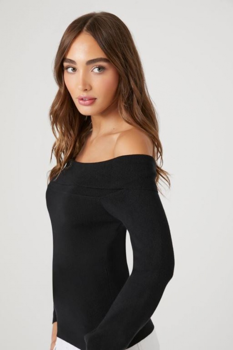 Suéteres Forever 21 Fitted Off The Shoulder Mujer Negras | LWMmpUfOIYA