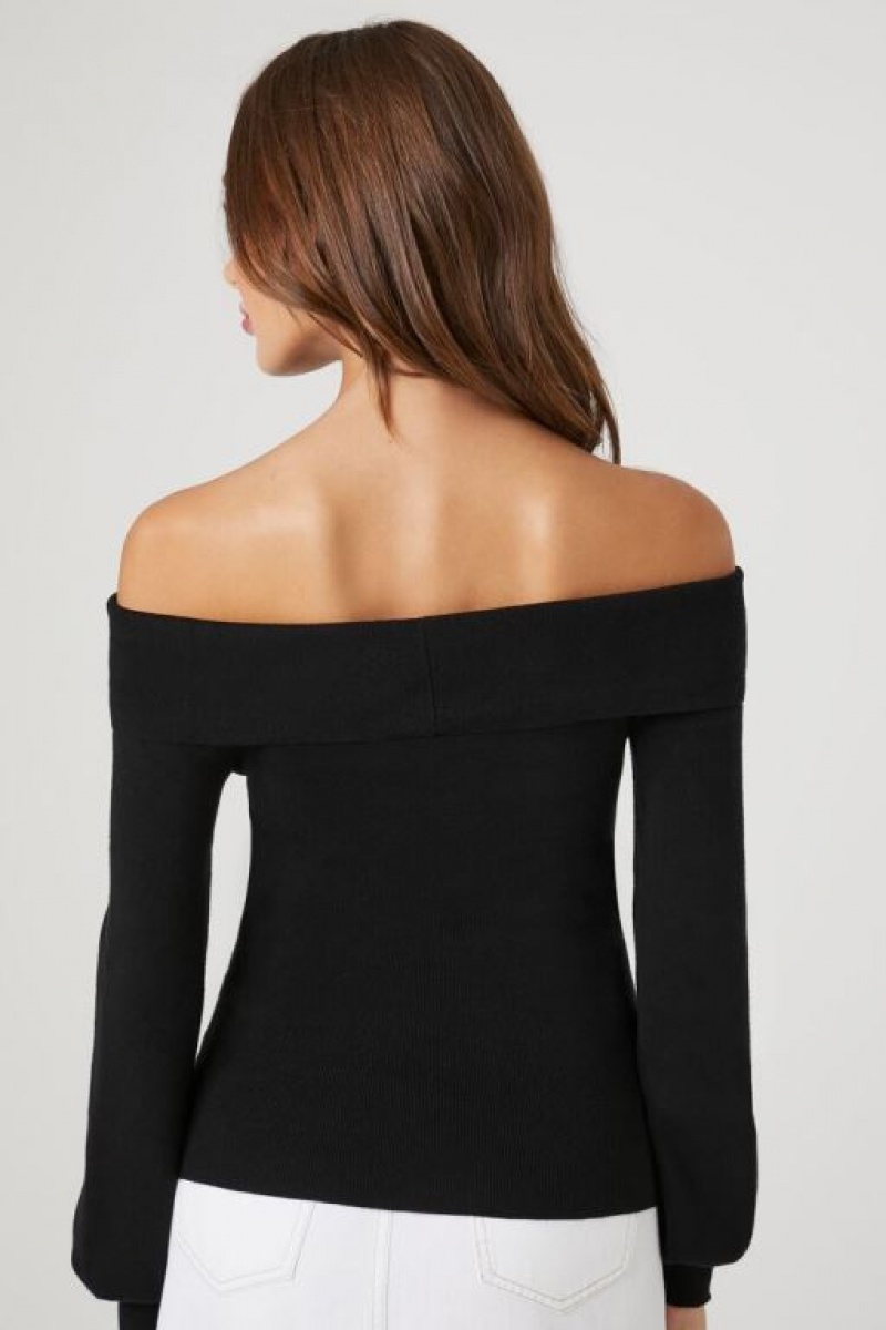 Suéteres Forever 21 Fitted Off The Shoulder Mujer Negras | LWMmpUfOIYA