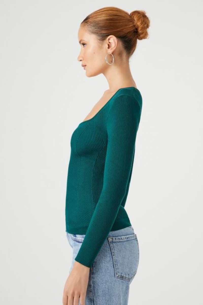 Suéteres Forever 21 Fitted Rib Knit Mujer Turquesa | LmyBhSUQuzQ