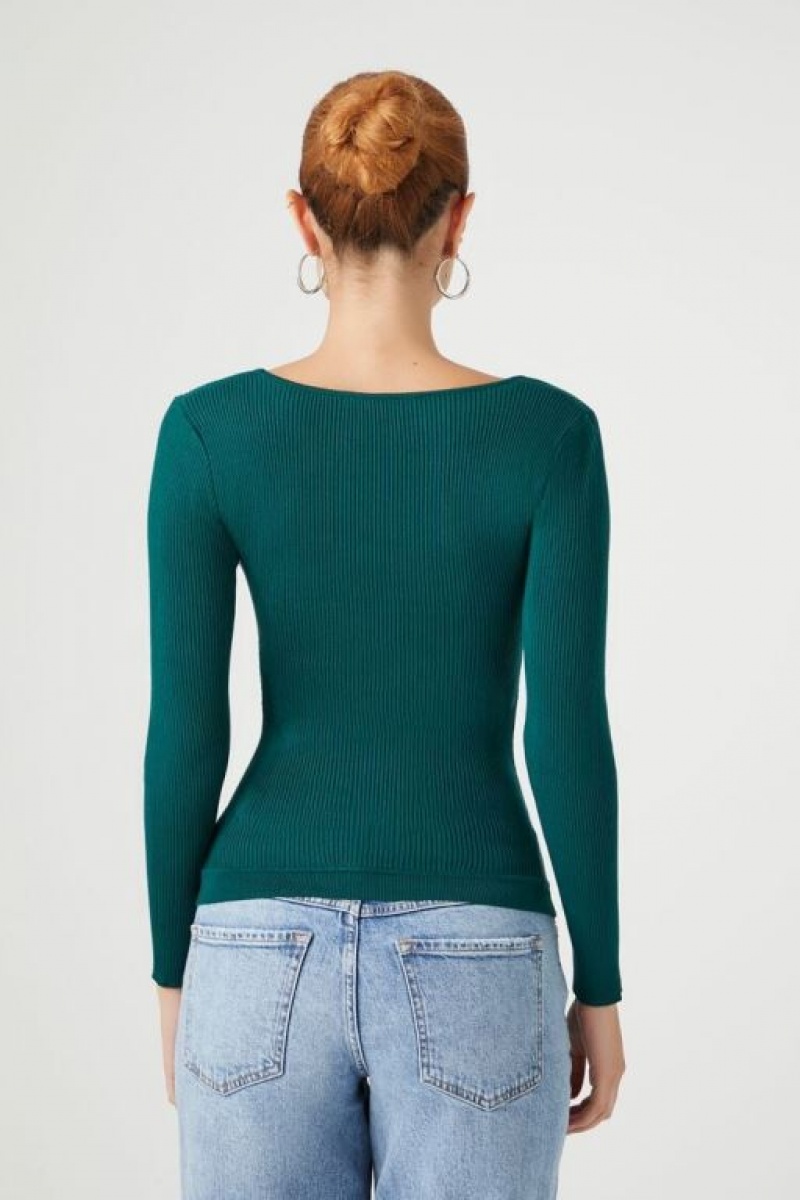 Suéteres Forever 21 Fitted Rib Knit Mujer Turquesa | LmyBhSUQuzQ