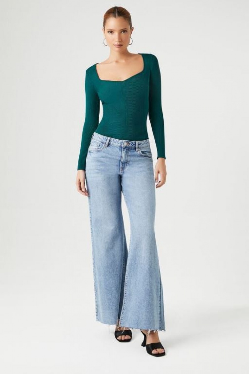 Suéteres Forever 21 Fitted Rib Knit Mujer Turquesa | LmyBhSUQuzQ