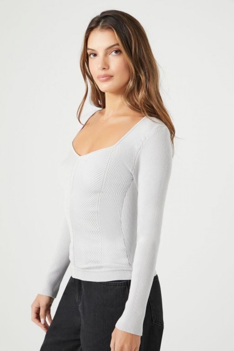 Suéteres Forever 21 Fitted Rib Knit Mujer Gris | xW3FvmoL1bX