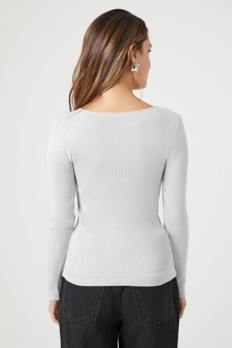 Suéteres Forever 21 Fitted Rib Knit Mujer Gris | xW3FvmoL1bX