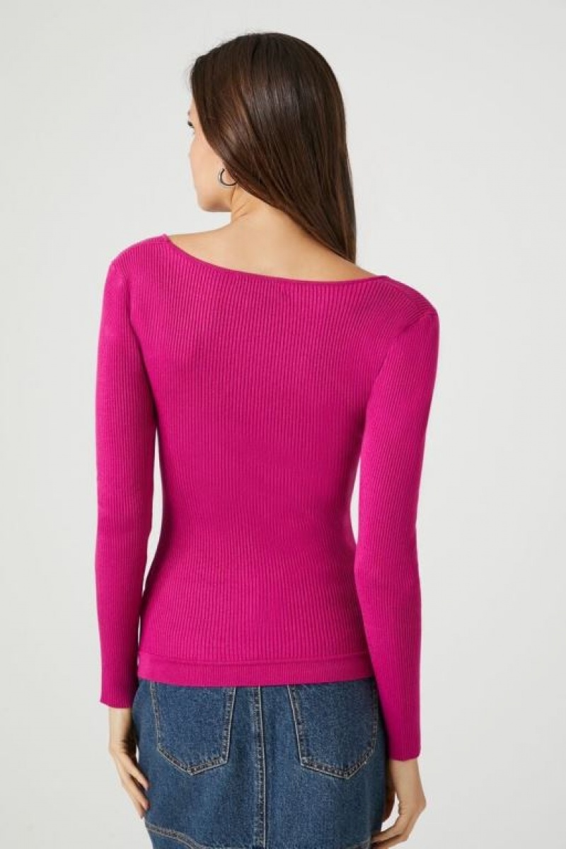 Suéteres Forever 21 Fitted Rib Knit Mujer Fucsia | hCtmNfvmQ5z