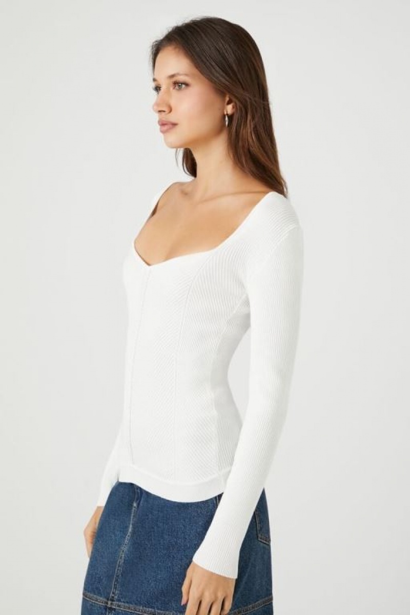 Suéteres Forever 21 Fitted Rib Knit Mujer Blancas | BvqFXMjDlNU