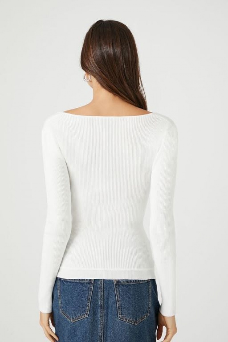 Suéteres Forever 21 Fitted Rib Knit Mujer Blancas | BvqFXMjDlNU