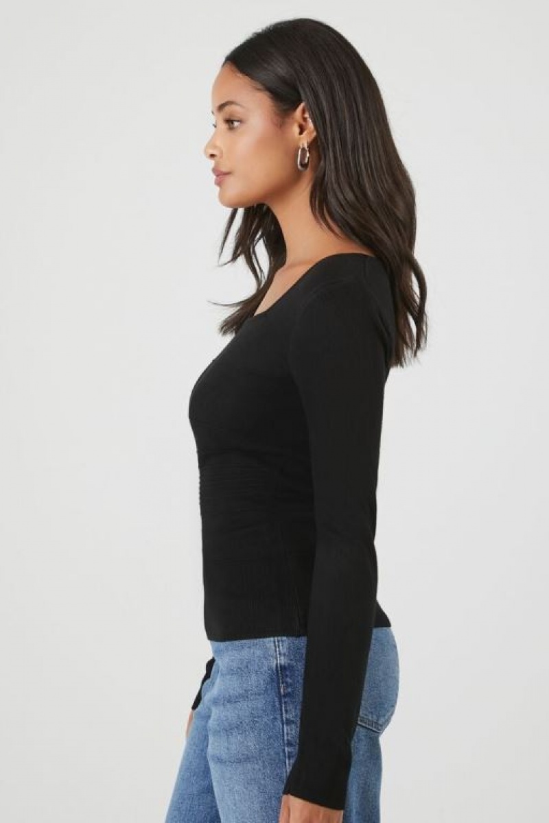 Suéteres Forever 21 Fitted Scoop Neck Mujer Negras | 7wdnFja5DzQ