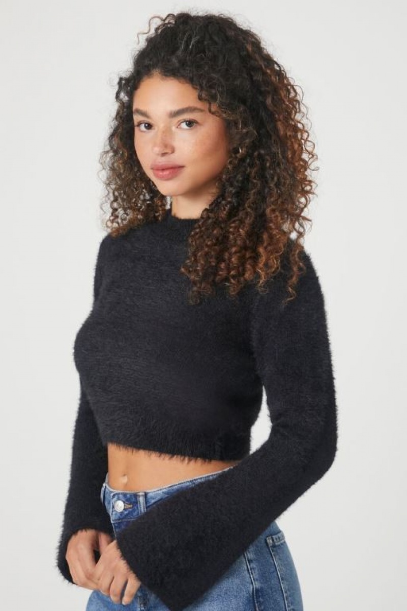 Suéteres Forever 21 Fuzzy Knit Cropped Mujer Negras | bUqraODB6e6