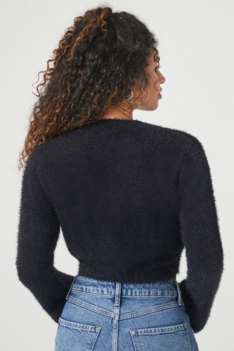 Suéteres Forever 21 Fuzzy Knit Cropped Mujer Negras | bUqraODB6e6