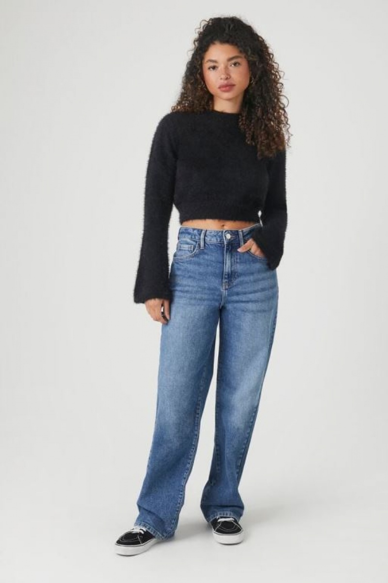 Suéteres Forever 21 Fuzzy Knit Cropped Mujer Negras | bUqraODB6e6