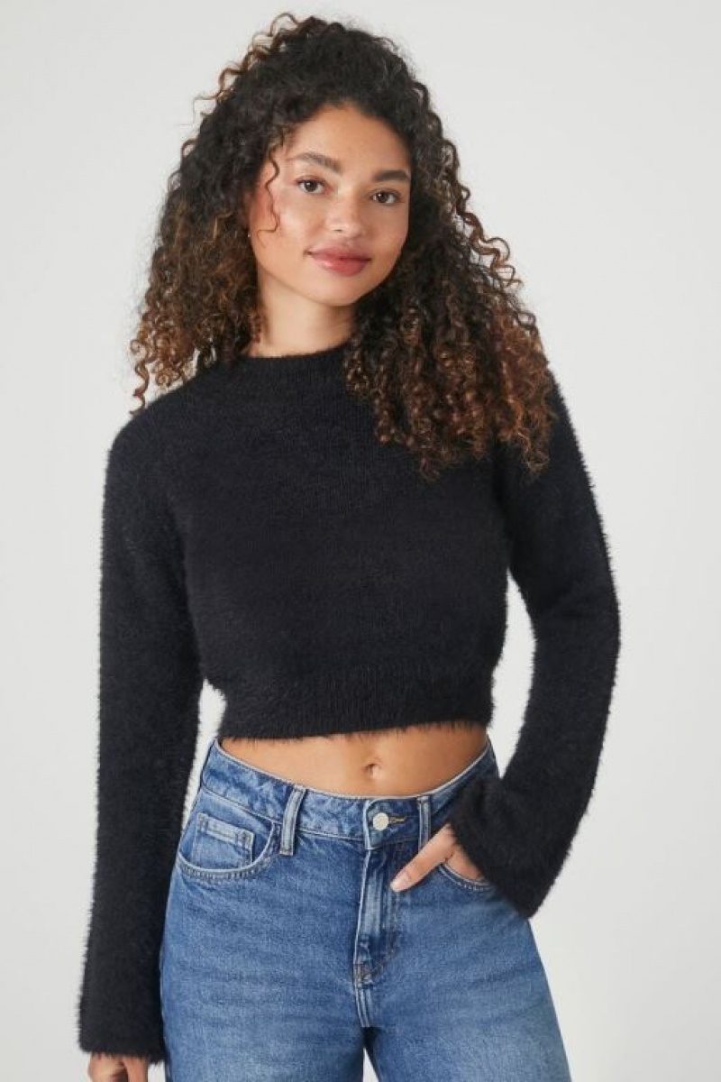 Suéteres Forever 21 Fuzzy Knit Cropped Mujer Negras | bUqraODB6e6