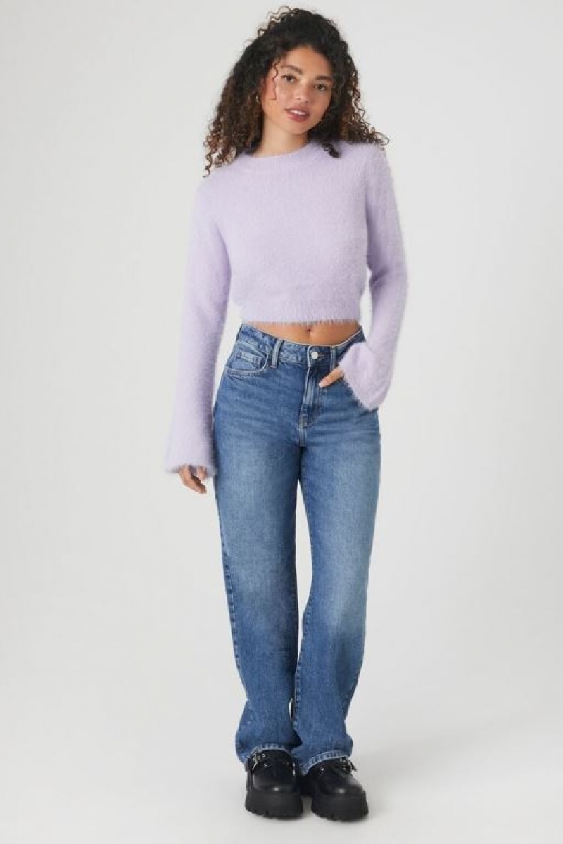 Suéteres Forever 21 Fuzzy Knit Cropped Mujer Moradas | CBfCO9YcOLa