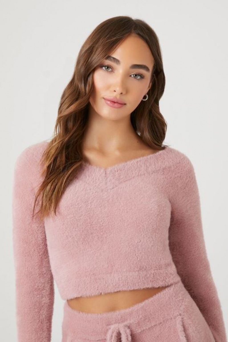 Suéteres Forever 21 Fuzzy Knit Cropped Mujer Moradas | icdhEQS3Zbk