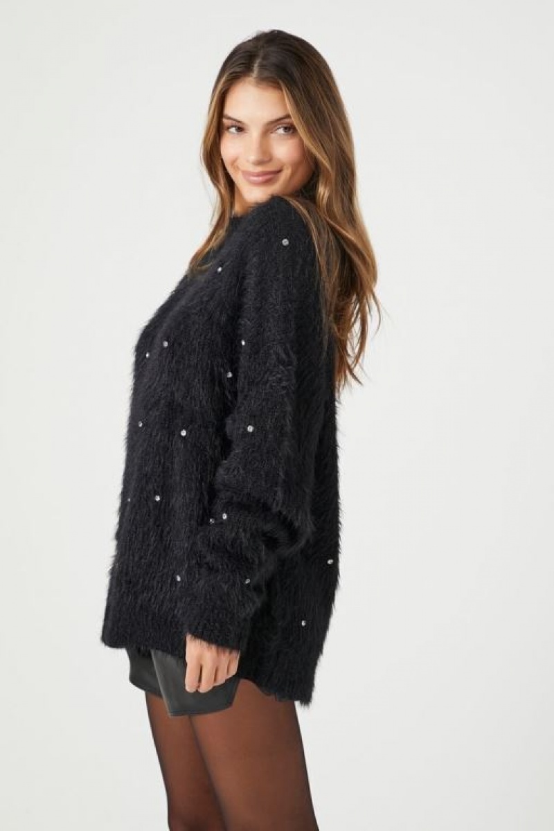 Suéteres Forever 21 Fuzzy Knit Rhinestone Mujer Negras | bLtZ67XmsrN