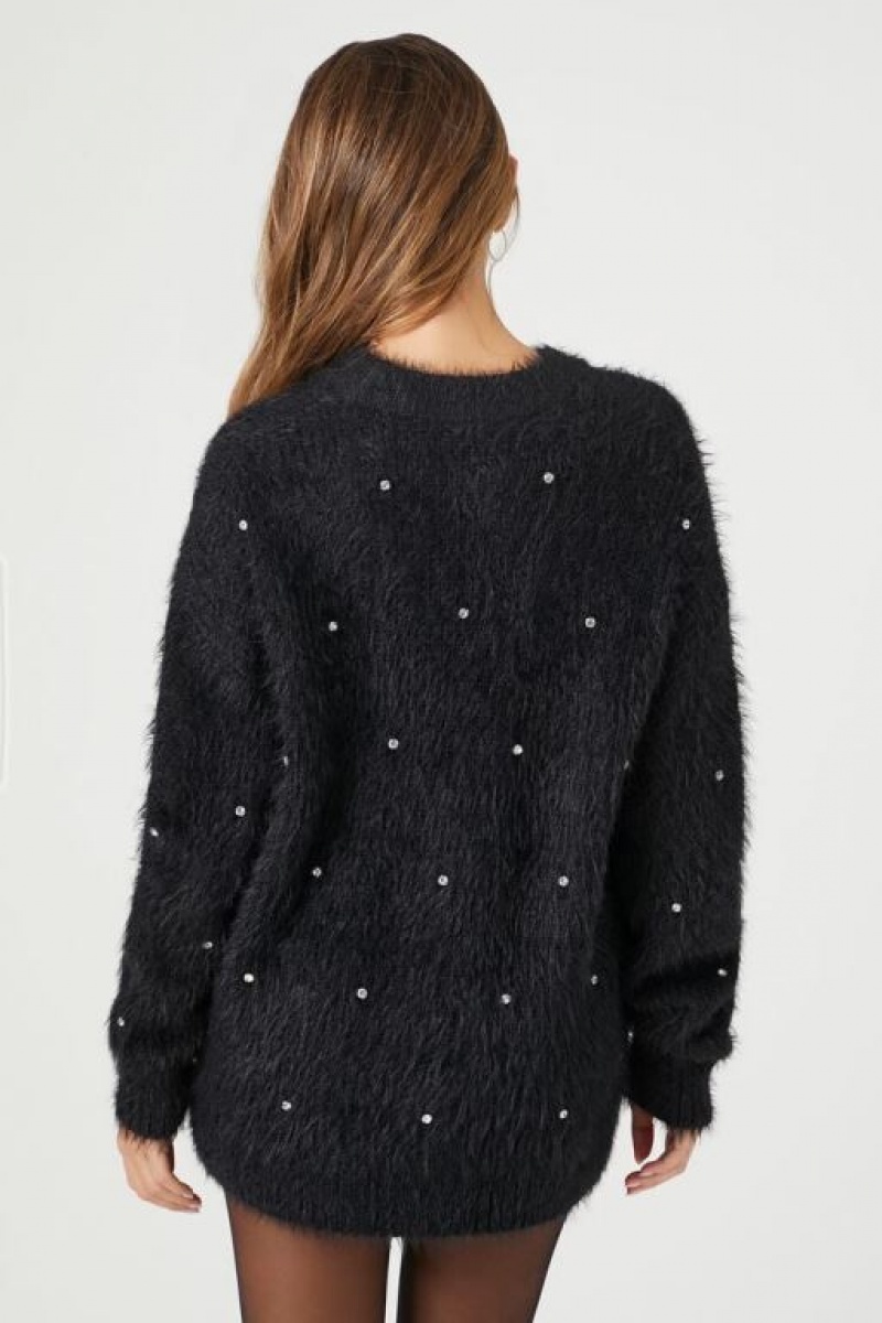 Suéteres Forever 21 Fuzzy Knit Rhinestone Mujer Negras | bLtZ67XmsrN