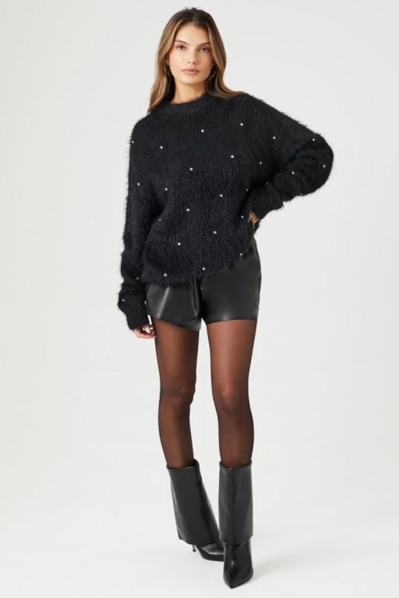 Suéteres Forever 21 Fuzzy Knit Rhinestone Mujer Negras | bLtZ67XmsrN