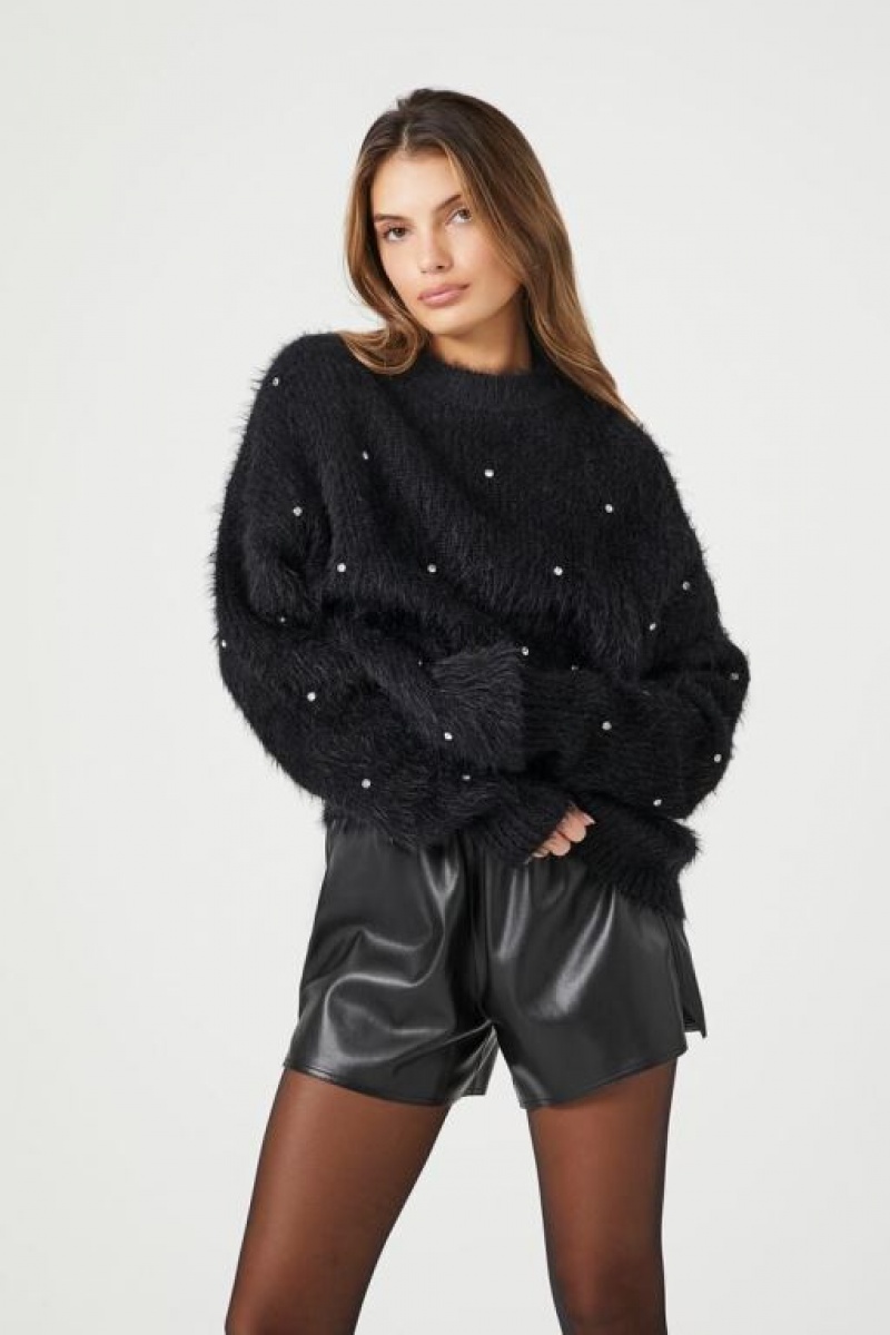 Suéteres Forever 21 Fuzzy Knit Rhinestone Mujer Negras | bLtZ67XmsrN