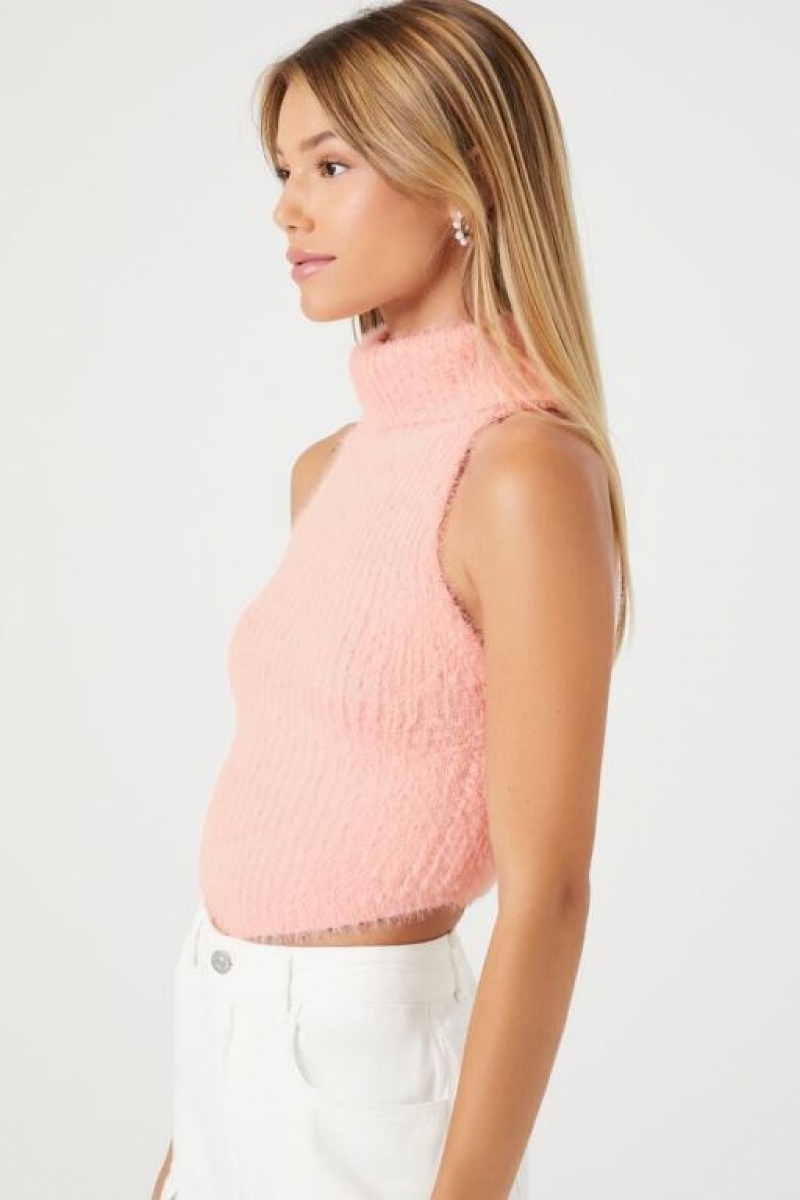 Suéteres Forever 21 Fuzzy Knit Turtleneck Crop Mujer Princess | 09u13JfaTT7