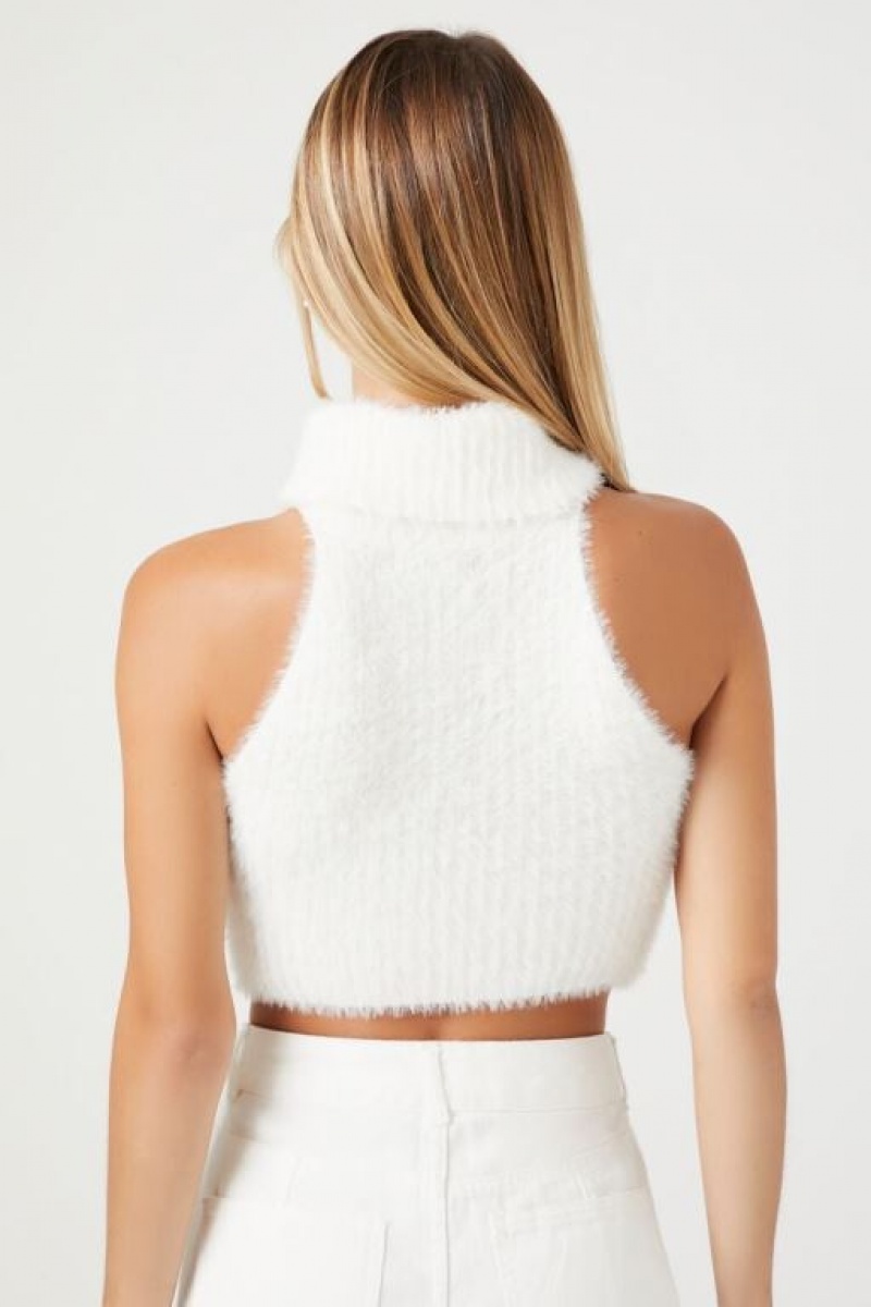 Suéteres Forever 21 Fuzzy Knit Turtleneck Crop Mujer Amarillo Claro | teEylB6jHp4