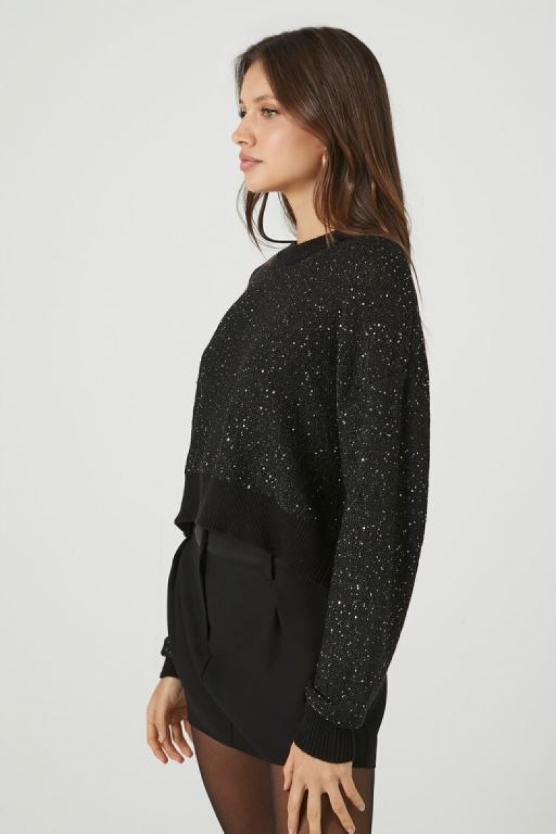 Suéteres Forever 21 Glitter Knit Crew Mujer Negras | AzPSxNzSTau