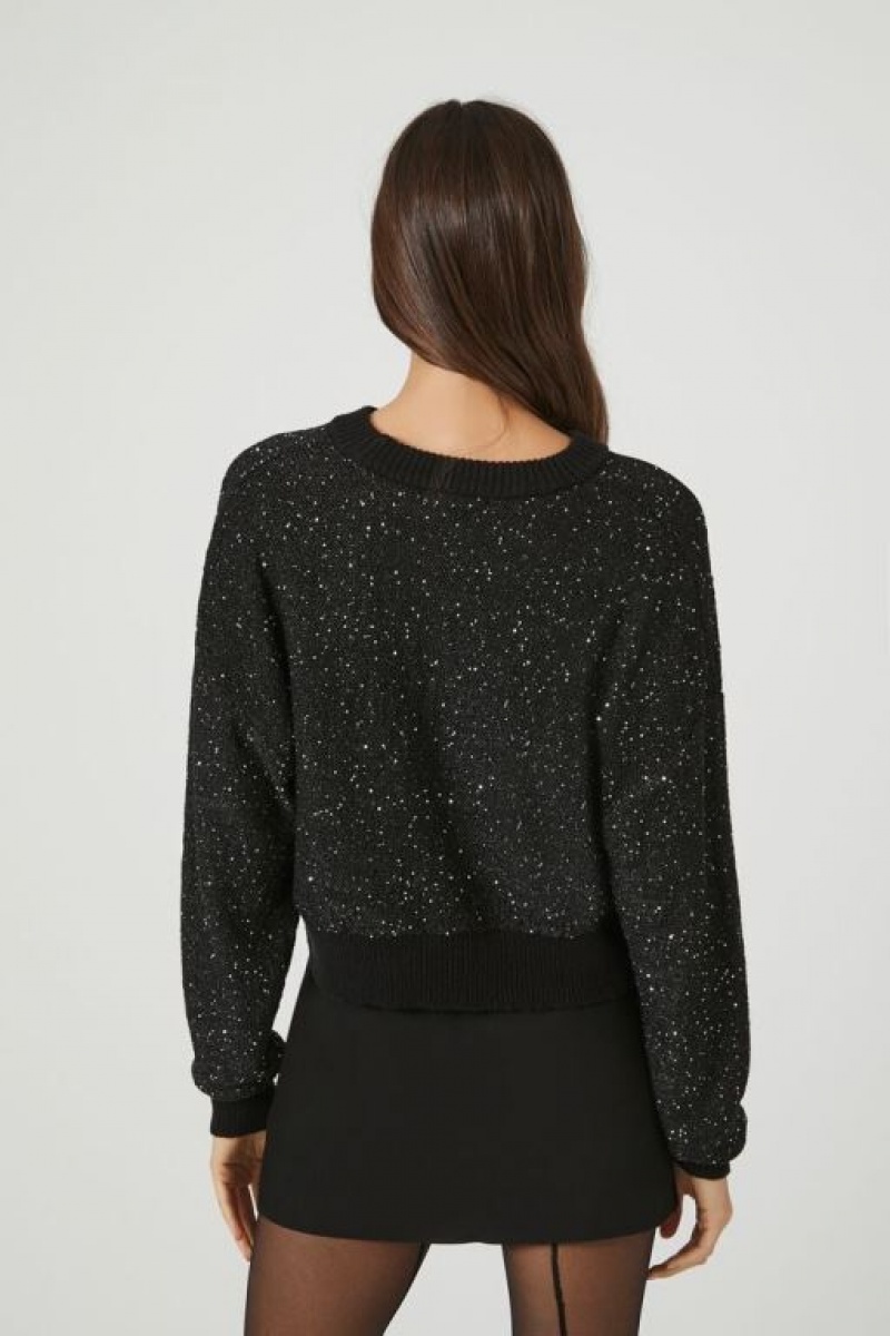 Suéteres Forever 21 Glitter Knit Crew Mujer Negras | AzPSxNzSTau