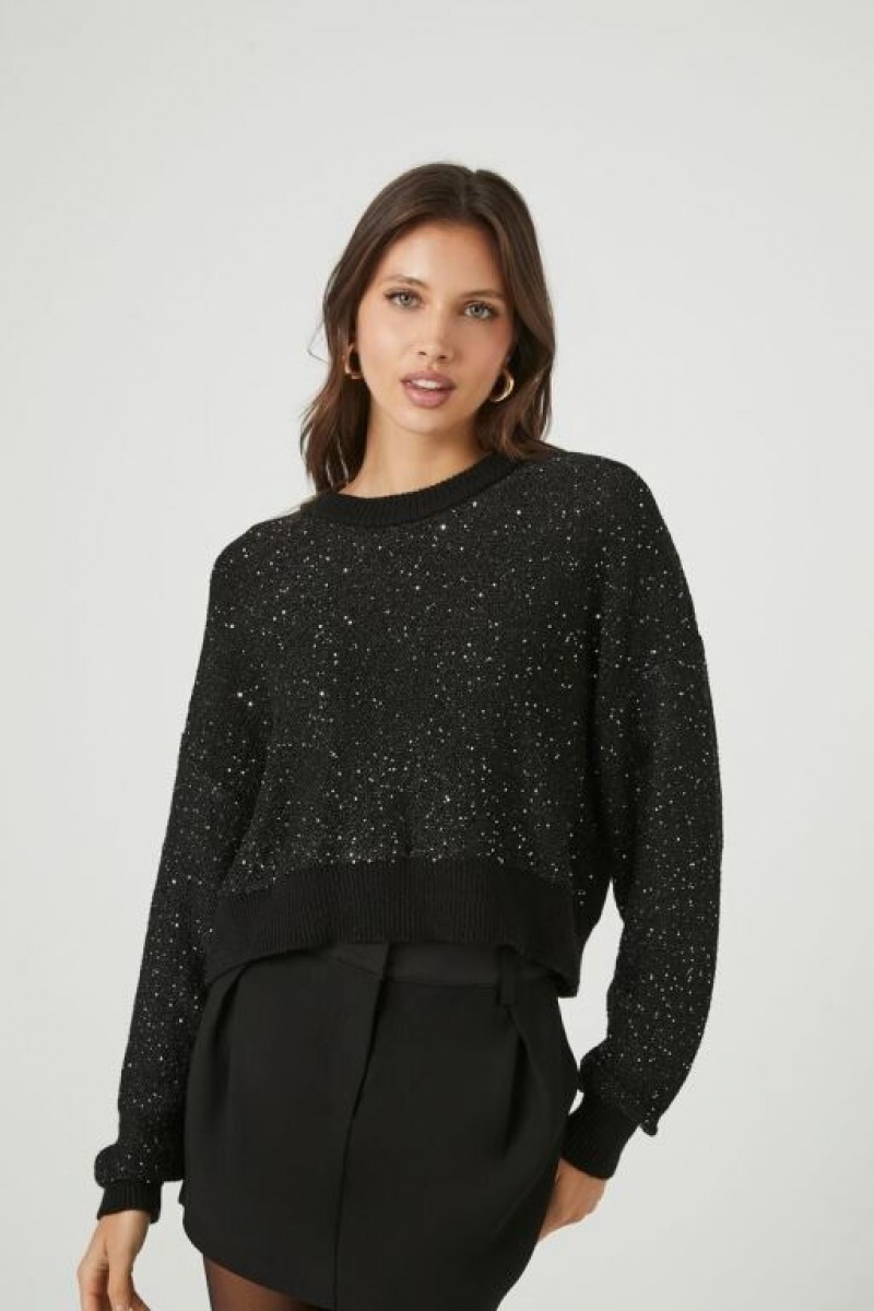 Suéteres Forever 21 Glitter Knit Crew Mujer Negras | AzPSxNzSTau