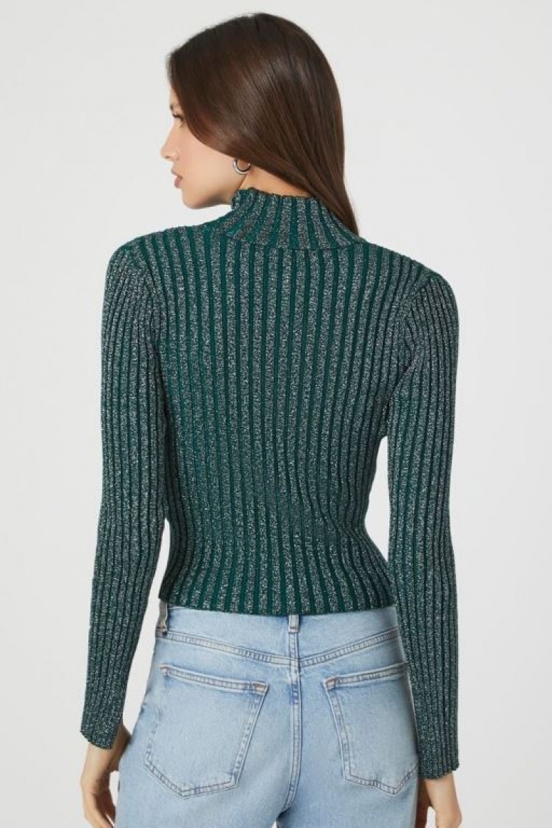 Suéteres Forever 21 Glitter Knit Turtleneck Mujer Turquesa | lzNk3nriz0F