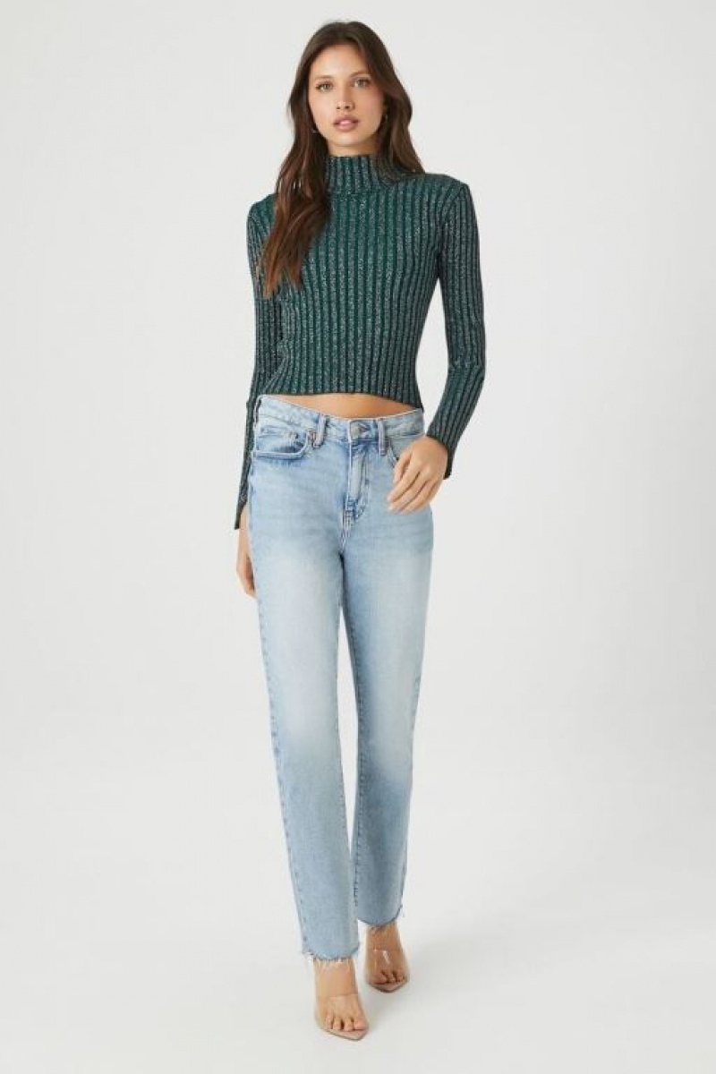 Suéteres Forever 21 Glitter Knit Turtleneck Mujer Turquesa | lzNk3nriz0F