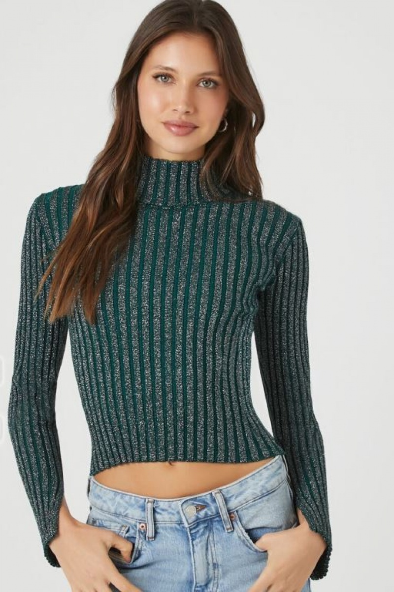 Suéteres Forever 21 Glitter Knit Turtleneck Mujer Turquesa | lzNk3nriz0F