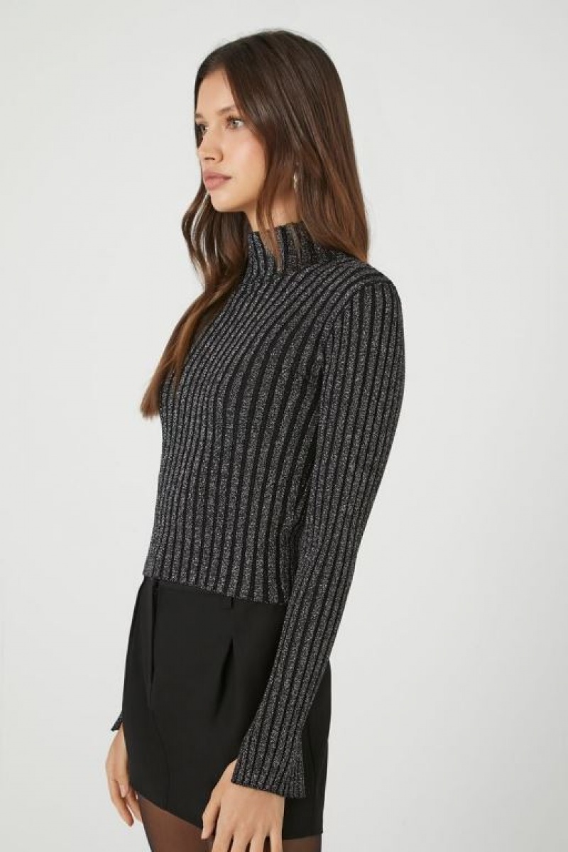 Suéteres Forever 21 Glitter Knit Turtleneck Mujer Negras | mBTJT3hKNXR