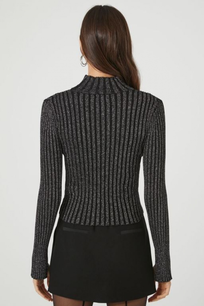 Suéteres Forever 21 Glitter Knit Turtleneck Mujer Negras | mBTJT3hKNXR