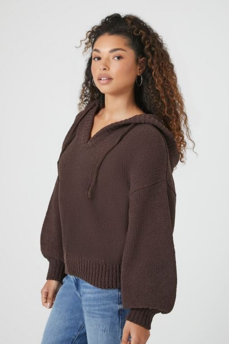 Suéteres Forever 21 Hooded Drop Sleeve Mujer Marrones | HevgNiWrKkr