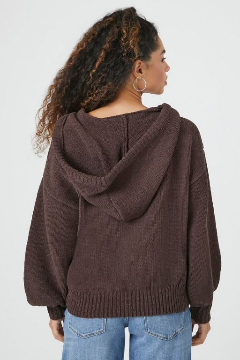 Suéteres Forever 21 Hooded Drop Sleeve Mujer Marrones | HevgNiWrKkr