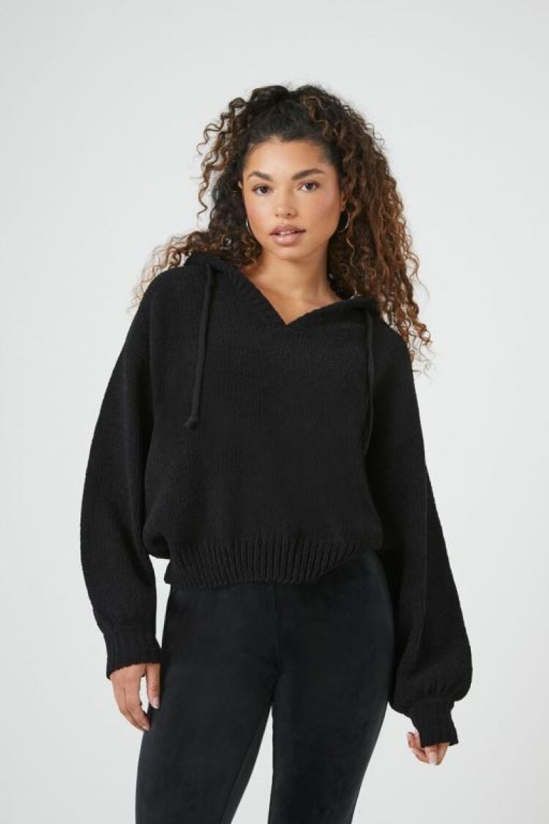 Suéteres Forever 21 Hooded Drop Sleeve Mujer Negras | 8agXwLITi4L