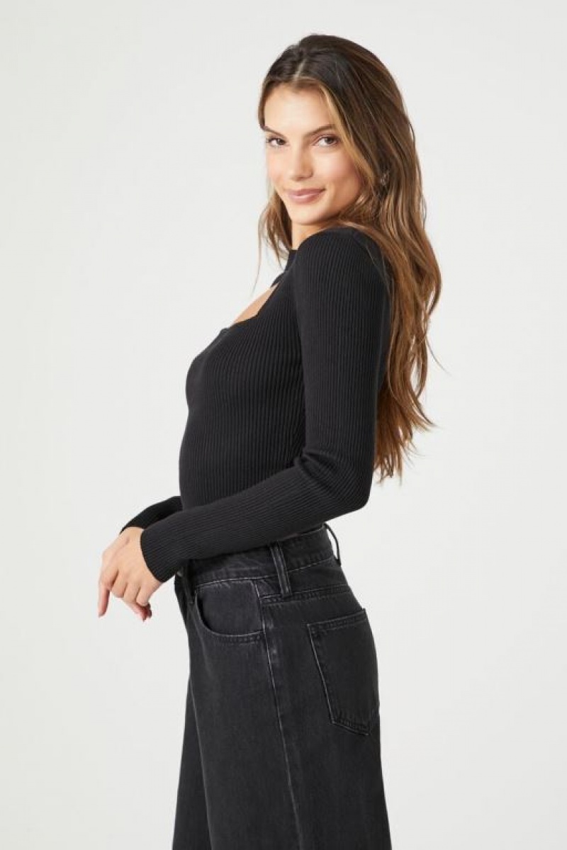 Suéteres Forever 21 Knit Cutout Crop Mujer Negras | 5RbBj7oGgW6